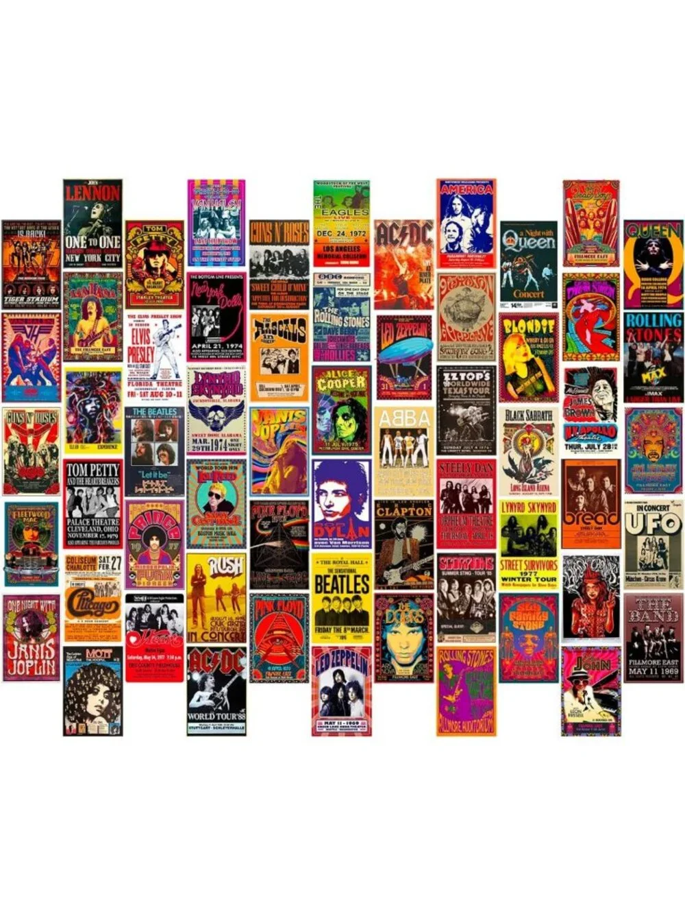 60 Vintage Rock Band Posters Set - Retro 70s 80s 90s Concert Wall Art Collage
